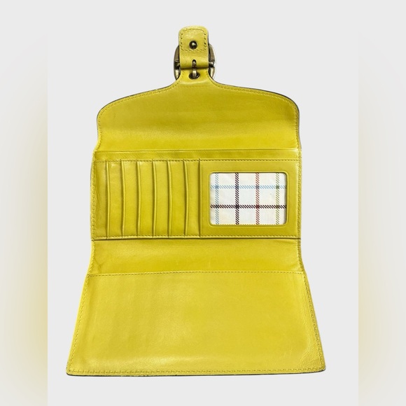 Coach Bleecker Hunter Green Leather Long Wallet Brass Buckle - Picture 10 of 13